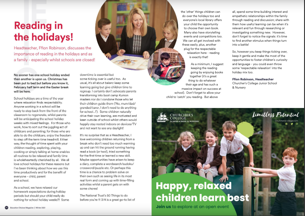 Education Choices Magazine - Article by Ffion Robinson, Churcher's College